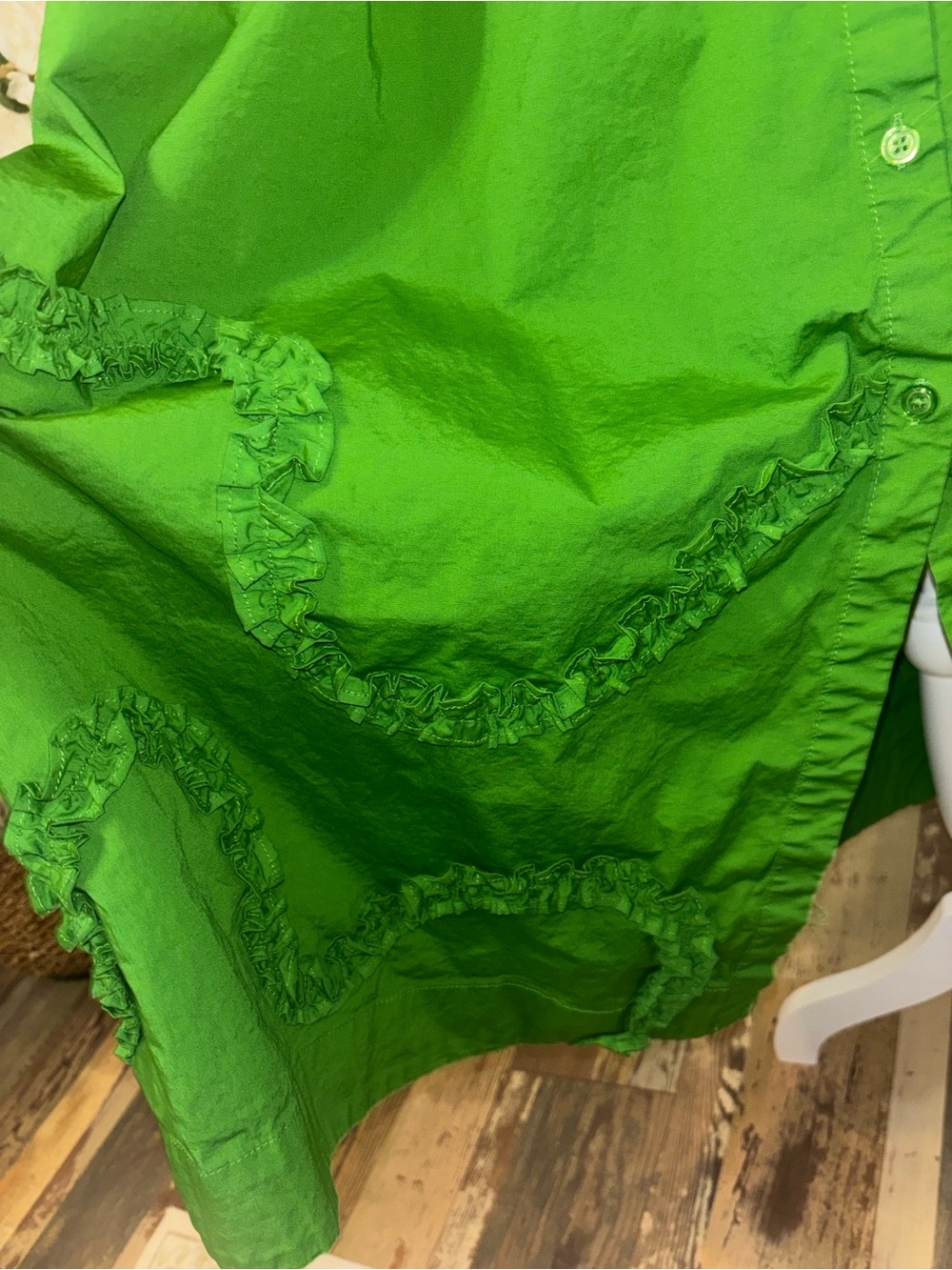 kate spade Bright Green Ruffle-Trim Midi Shirt Dress - Picture 3 of 5